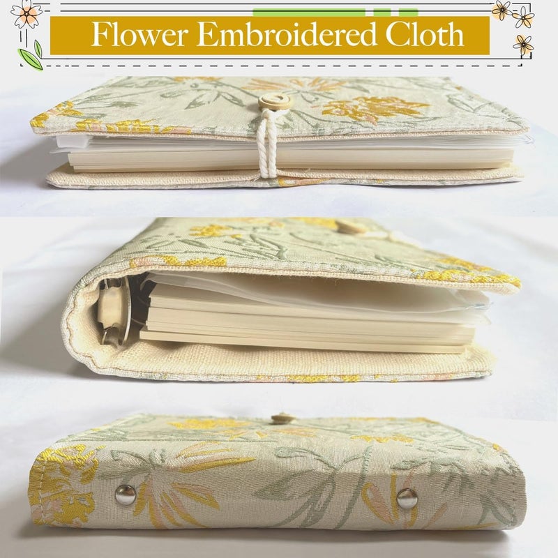 ipoul Journal for Women, Flower Embroidery Refillable Notebook, A5 Binder 6 Ring, Budget Binder, Refillable Sketchbook, Travel Diary, Gift for Friends Female, Yellow Golden Bell, Planner Binder - Image 2